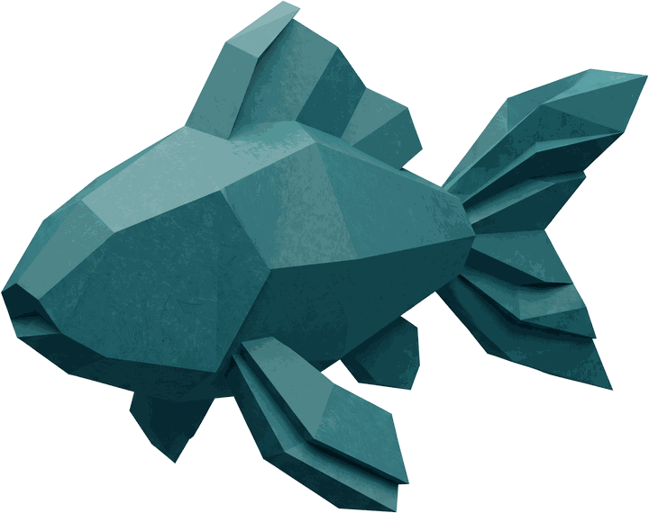 A koi folded from teal paper, its body a run of separate faceted scales.